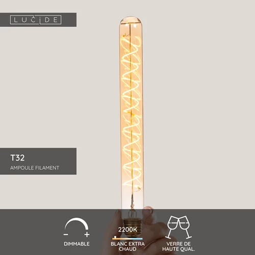 Lucide T32 - Ampoule filament - Ø 3,2 cm - E27 - 1x4,9W 2200K - Ambre - USP